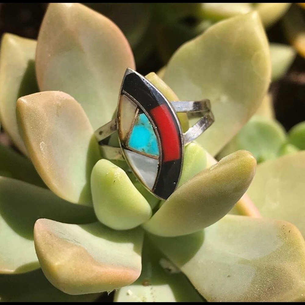 Vintage Zuni Multi Stone Inlay Ring